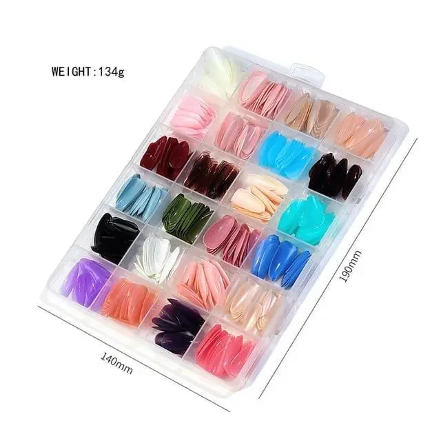576 Pcs Professional Manicure Stick On Artificial Nails - Multicolor with Smooth Coverage